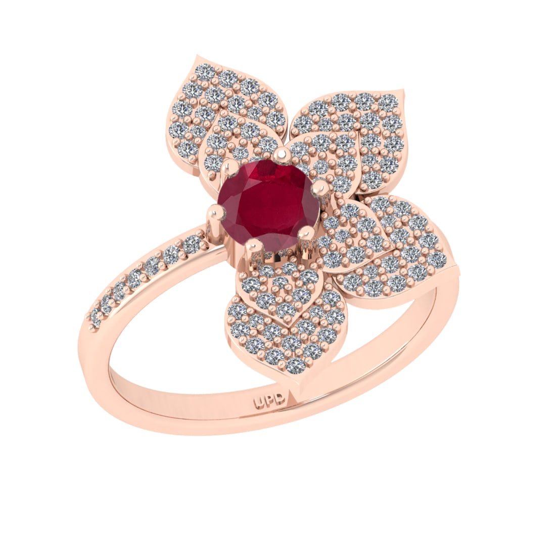 0.92 Ctw VS/SI1 Ruby and Diamond Prong Set 14K Rose Gold Engagement Ring: Center stone Weight :-: 0.50 Ctw ( Round Cut) Color :- Ruby Center Stone Setting : Prong Side Diamond Weight Of Ctw 0.42 Ctw Color : J-K Clarity : VS/SI1 Stone Setting : Prong Metal Weight : Approx 4.
