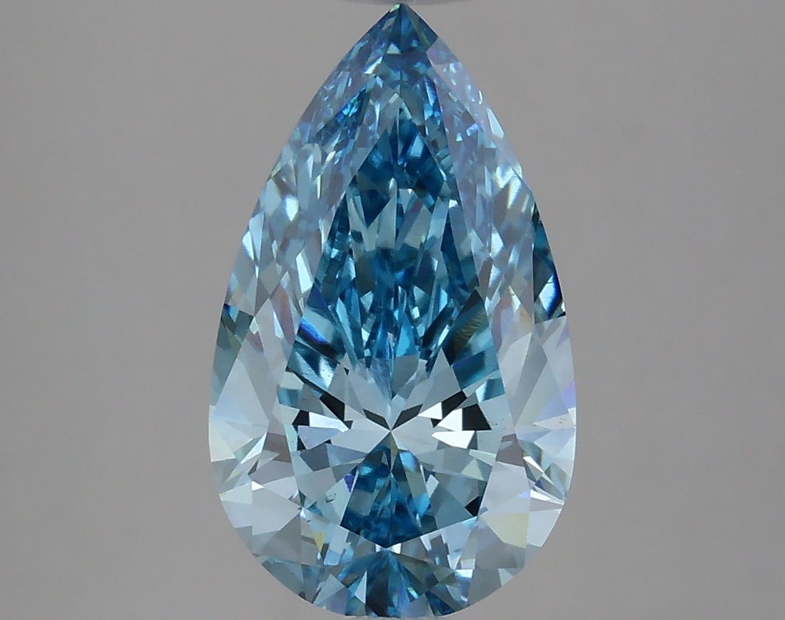2.89ct Pear Cut Lab Grown Diamond: IGI Certified Pear Cut Loose Diamond (LAB GROWN) - Weight: 2.89 ctw; Color: Fancy Vivid Blue; Clarity: VS1 #3SS99261v15