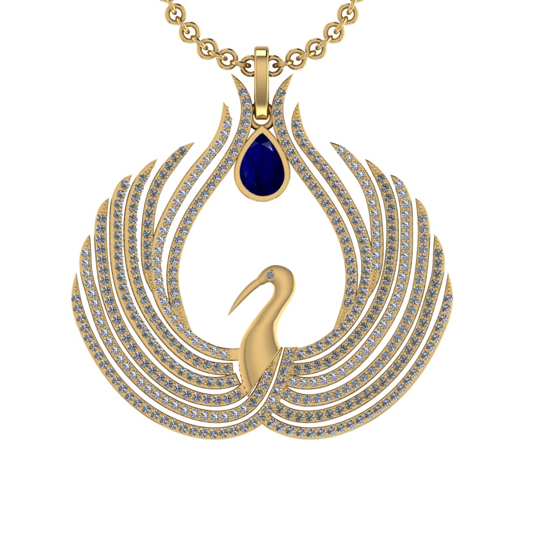 7.52 Ctw VS/SI1 Blue Sapphire and Diamond 14K Yellow Gold Pendant (ALL DIAM: Center Stone Weight :-2.00 Ctw ( Pear Cut) Color :- Blue Sapphire Setting : Prong Side Diamond Weight Of Ctw 5.52 Ctw Color : J-K Clarity : VS/SI1 Stone Setting : Prong Metal Weight : Approx 17.90 gra