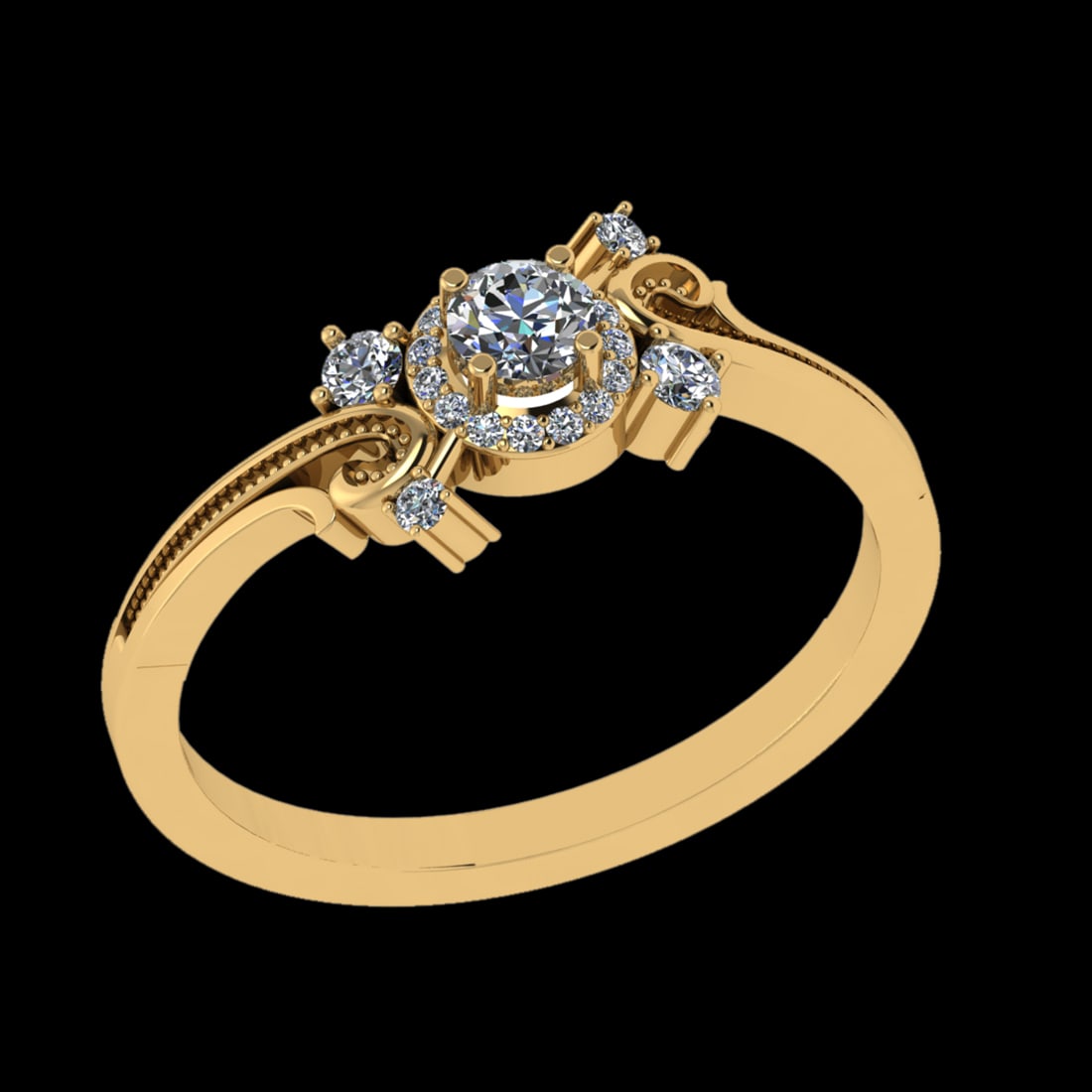 0.32 Ctw VS/SI1 Diamond Prong Set 10K Yellow Gold Engagement Ring (ALL DIAM: Center Diamond Weight :-0.17 Ctw ( Round cut) Color :- J-K Clarity : VS/SI1 Center Stone Setting : Prong Side Diamond Weight Of Ctw 0.15 Ctw Color : J-K Clarity : VS/SI1 Stone Setting : Prong Metal We