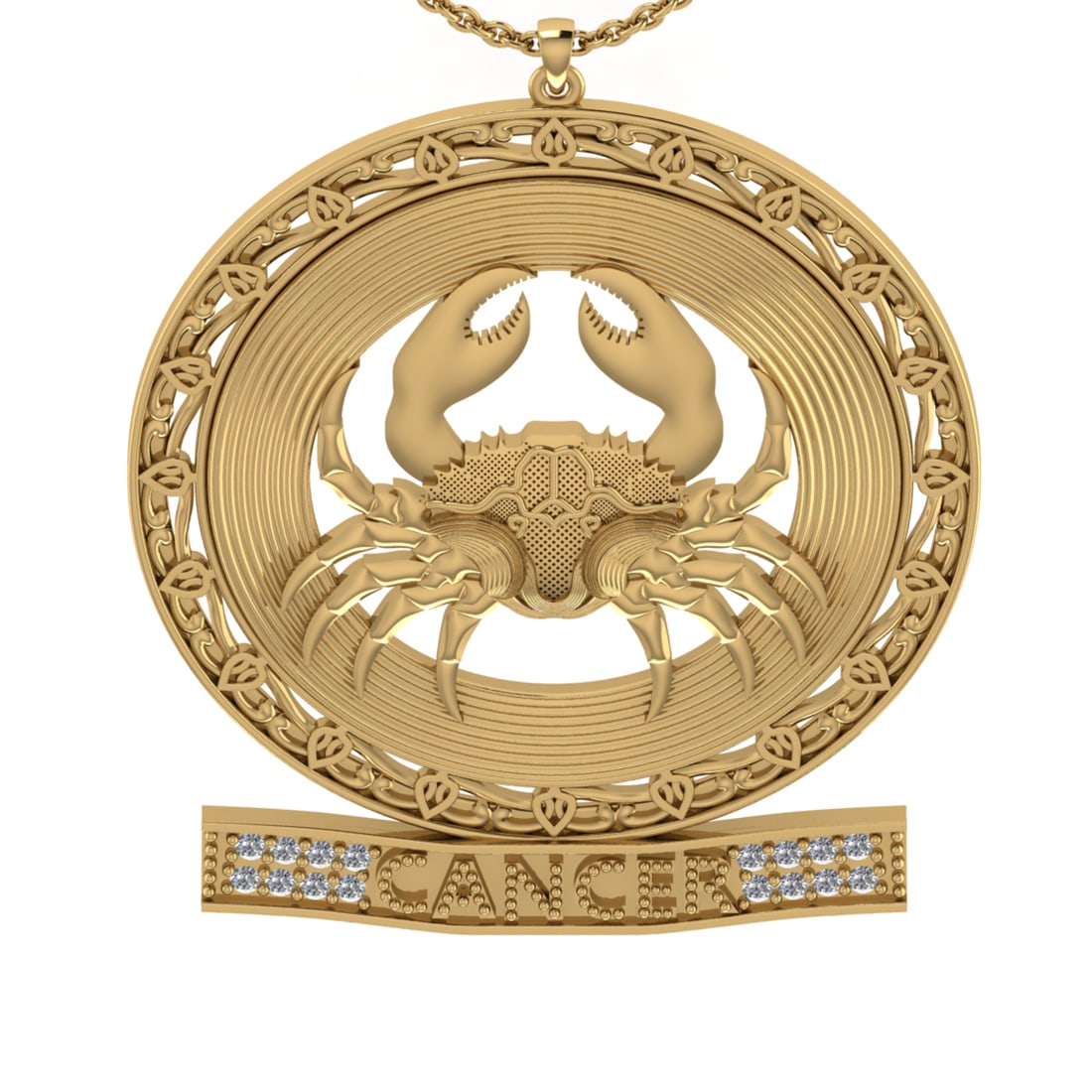 0.08 Ctw VS/SI1 Diamond 14K Yellow Gold Cancer zodiac sign theme Necklace (: Total Diamond Weight : 0.08 Ctw (Round cut) Center Diamond Color :- J-K Center Clarity : VS/SI1 Stone Setting : Prong Metal Weight : Approx 11.90 Gram 14K Yellow Gold Cancer zodiac sign theme Necklace