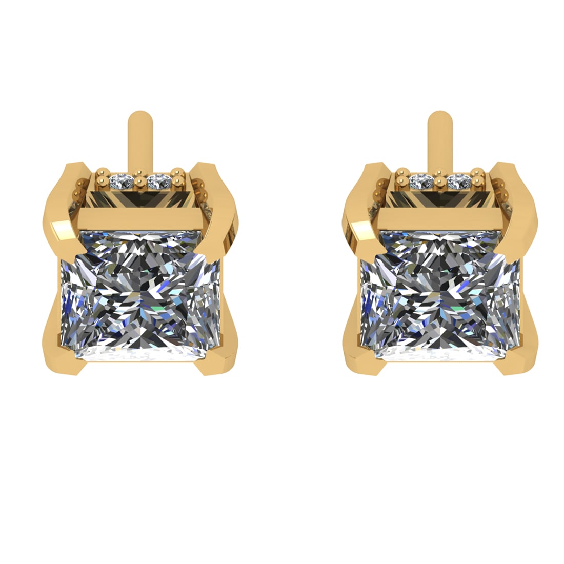 1.58 Ctw VS/SI1 Diamond 14k Yellow Gold Stud Earrings (ALL DIAMOND ARE LAB: Center Daimond Weight :-1.50 Ctw ( Princess Cut) Color : G-H Clarity : VS/SI1 Side Diamond Weight Of Ctw 0.08 Ctw Color : G-H Clarity : VS/SI1 Daimond Setting : Prong Metal Weight : Approx 1.45 gram