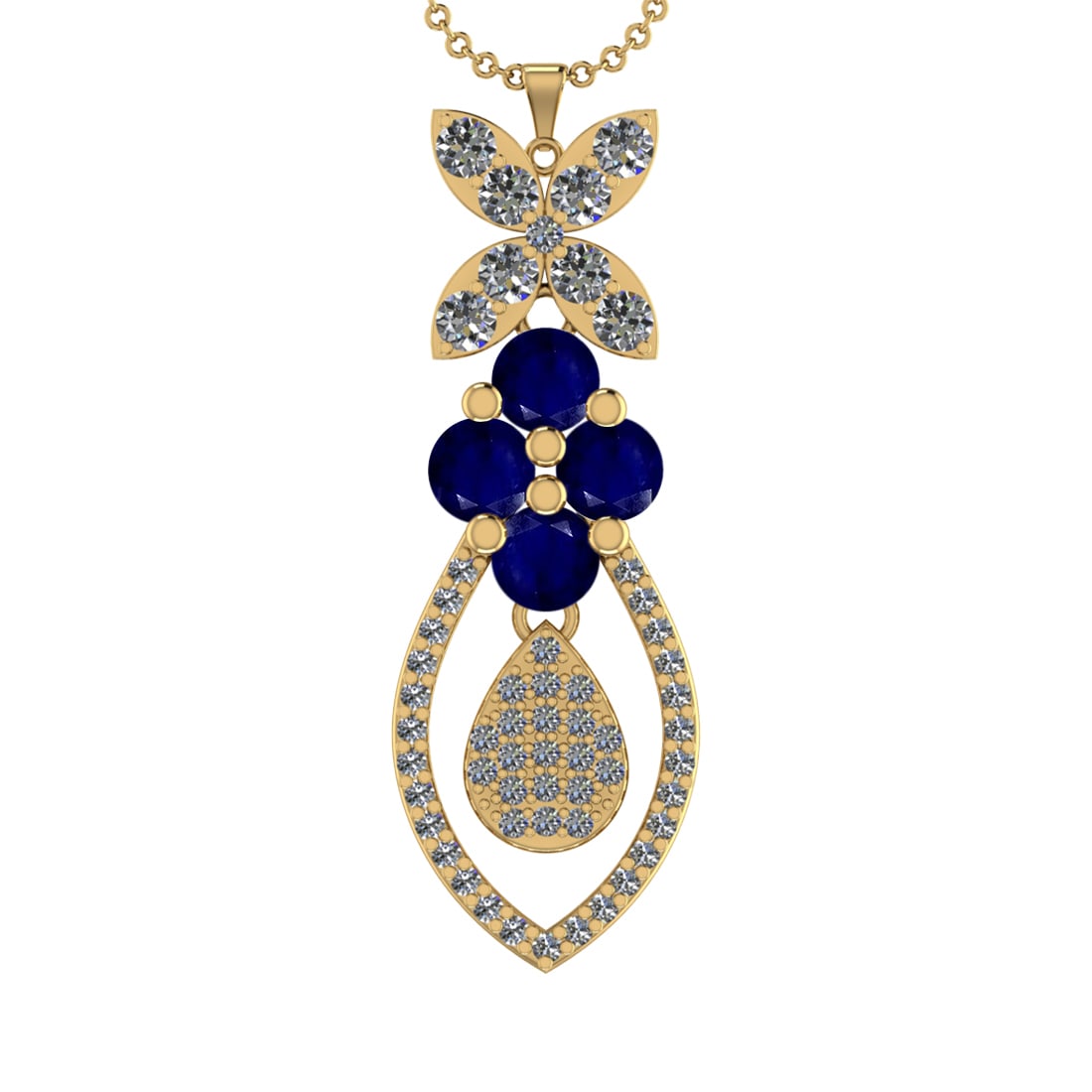 19.90Ctw VS/SI1 Blue Sapphire and Diamond 14K Yellow Gold Necklace(ALL DIAM: Center Stone Weight :8.00Ctw (Round cut) Color :- Blue Sapphire Center Stone Setting : Prong Side Diamond Weight Of Ctw 11.90 Ctw Color : J-K Clarity : VS/SI1 Stone Setting : Prong Metal Weight : Appr
