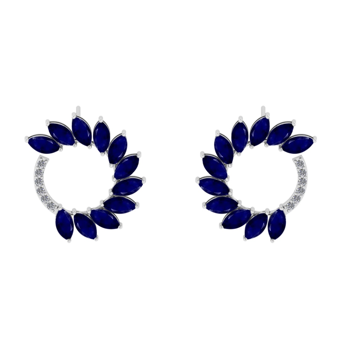 3.18 Ctw VS/SI1 Blue Sapphire And Diamond 14K White Gold Earrings (ALL DIAM: Center Stone Weight : 3.00 Ctw (Marquise Cut ) Center Stone Color : Blue Sapphire Stone Setting : Prong Side Diamond Weight Of Ctw 0.18 Ctw Side Stone Color : J-K Stone Clarity : VS/SI1 Stone Setting