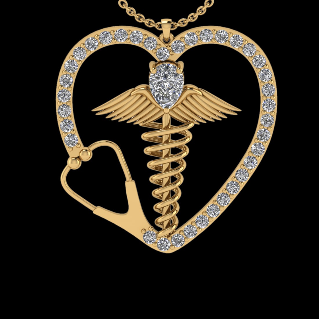 2.01 Ctw VS/SI1 Diamond 10K Yellow Gold Veterinary Doctor theme Pendant (AL: Total Diamond Weight :-2.01 Ctw (Pear & Round cut) Color :- J-K Clarity : VS/SI1 Setting : Prong Metal Weight : Approx 6.30 gram 10K Yellow Gold Veterinary Doctor theme Pendant (ALL DIAMOND ARE LAB GR