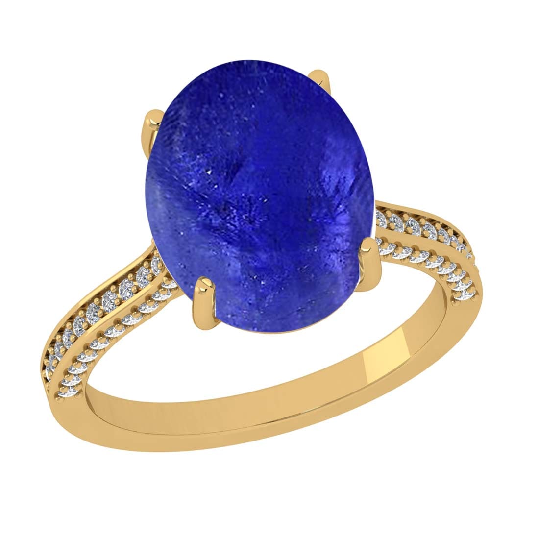 7.14 CtwVS/SI1 Tanzanite and Diamond 14k Yellow Gold Pendant (ALL DIAMOND A: Center Stone Weight :-6.30 Ctw ( Oval Cab) Center Stone Color :-Tanzanite Center Stone Setting : Prong Side Diamond Weight Of Ctw :- 0.84 Ctw Color : J-K Clarity : VS/SI1 Daimond Setting : Prong Metal