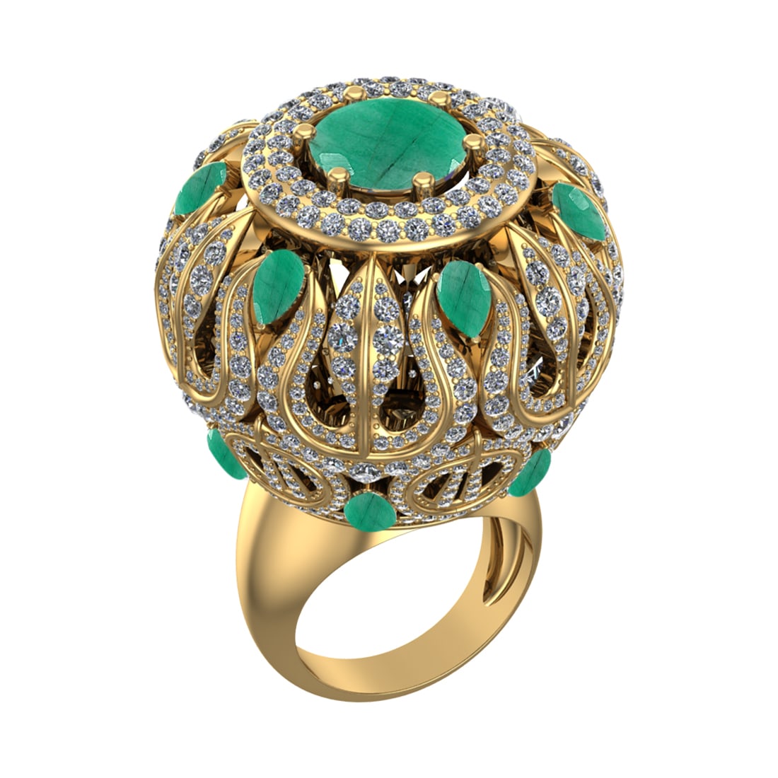 17.72 Ctw VS/SI1 Emerald and Diamond 14k Yellow Gold Engagement Ring (ALL D: Center Stone Weight :-9.84 Ctw ( Round & Pear Cut) Center Stone Color :-Emerald Center Stone Setting : Prong Side Diamond Weight Of Ctw :- 7.88 Ctw Color : J-K Clarity : VS/SI1 Daimond Setting : Prong
