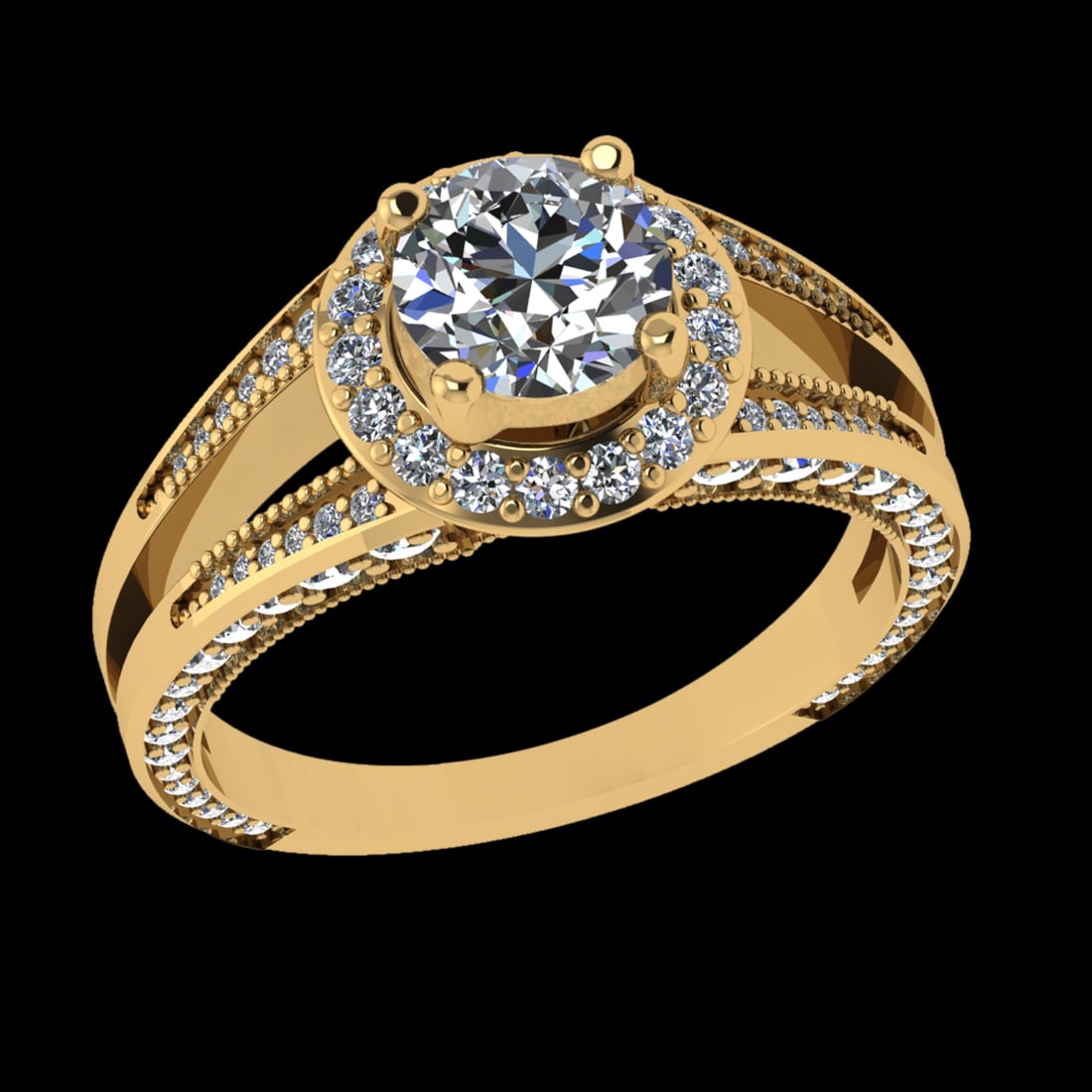 1.50 Ctw VS/SI1 Diamond 18K Yellow Gold Engagement Ring: Center Diamond Weight :- 0.80 Ctw (Round cut) Color :- G-H Clarity : VS/SI1 Center Stone Setting : Prong Side Diamond Weight Of Ctw 0.70 Ctw Color : G-H Clarity : VS/SI1 Stone Setting : Prong Metal