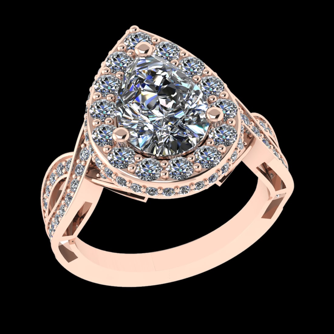 3.99 Ctw VS/SI1 Diamond 10K Rose Gold Engagement Ring (ALL DIAMOND ARE LAB: Center Daimond Weight :-2.50 Ctw ( Pear Cut) Color : G-H Clarity : VS/SI1 Side Diamond Weight Of Ctw 1.49 Ctw Color : G-H Clarity : VS/SI1 Daimond Setting : Prong Metal Weight : Approx 6.06 gram 10K R