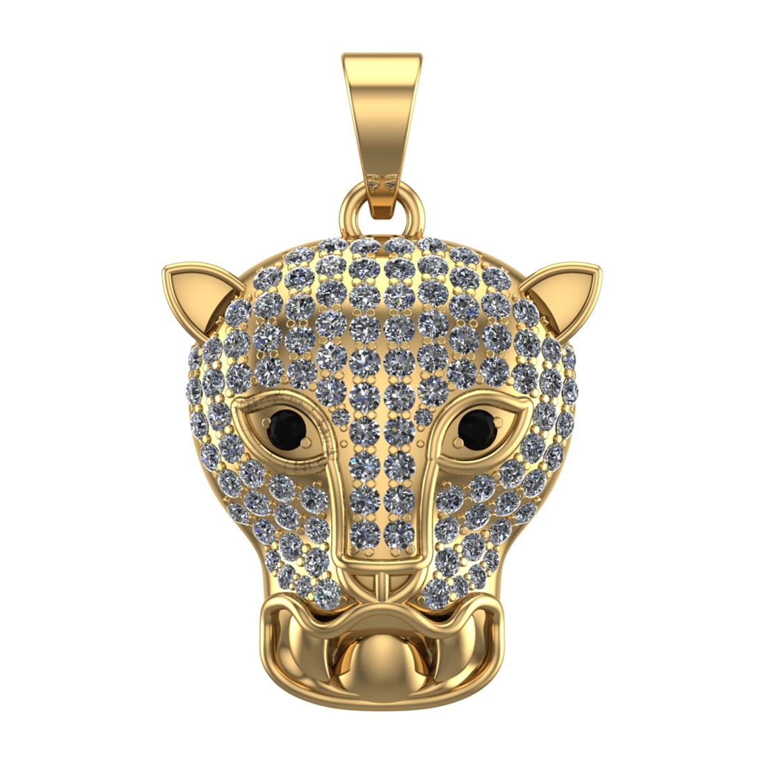 3.55 Ctw SI2/SI1 Diamond Prong Set 14k Yellow Gold Tiger Theme Pandant: Eye Stone Weight :- 0.14 ctw Eye Stone Color :- Treated Fancy Black Diamond Total Daimond Weight :-3.41 Ctw Color : G-H Clarity : SI2/SI1 Setting : Prong Metal Weight : Approx 14.25 gram 14k Yellow Go