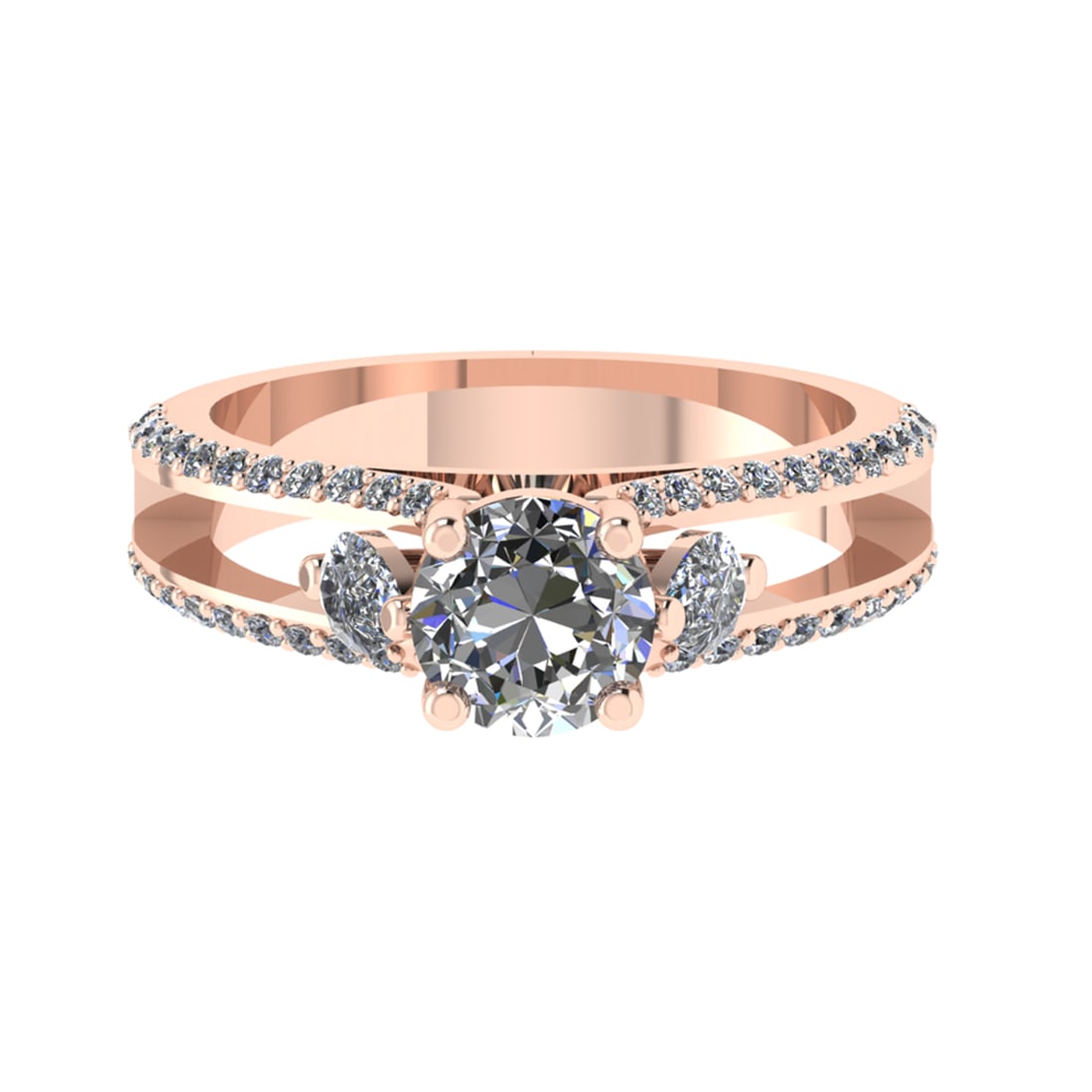 4.91 Ctw SI2/SI1 Diamond Prong Set 14k Rose Gold Engagement Ring (ALL DIAMO: Center Daimond Weight :-1.34 Ctw ( Round & Pear Cut) Color : G-H Clarity : SI2/SI1 Side Diamond Weight Of Ctw 0.33 Ctw Color : G-H Clarity : SI2/SI1 Daimond Setting : Prong Metal Weight : Approx 2.43