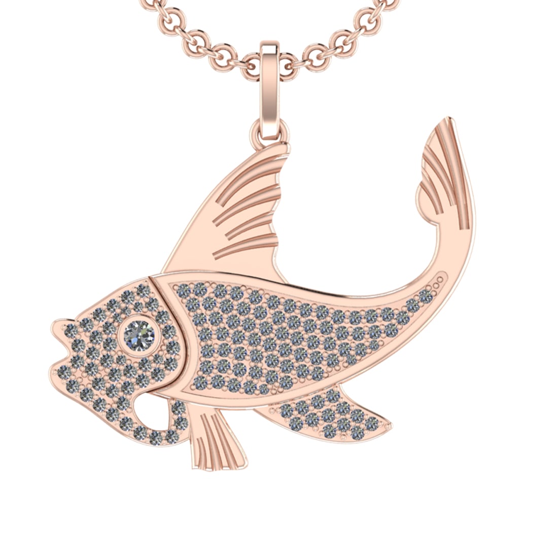 1.01 Ctw SI2/SI1 Diamond 14k Rose Gold Fish Pendant (ALL DIAMOND ARE LAB GR: Total Diamond Weight :-1.01 Ctw (Round cut) Color :- G-H Clarity : SI2/SI1 Setting : Prong Metal Weight : Approx 7.70gram 14k Rose Gold Fish Pendant (ALL DIAMOND ARE LAB GROWN) #3SS90188v12