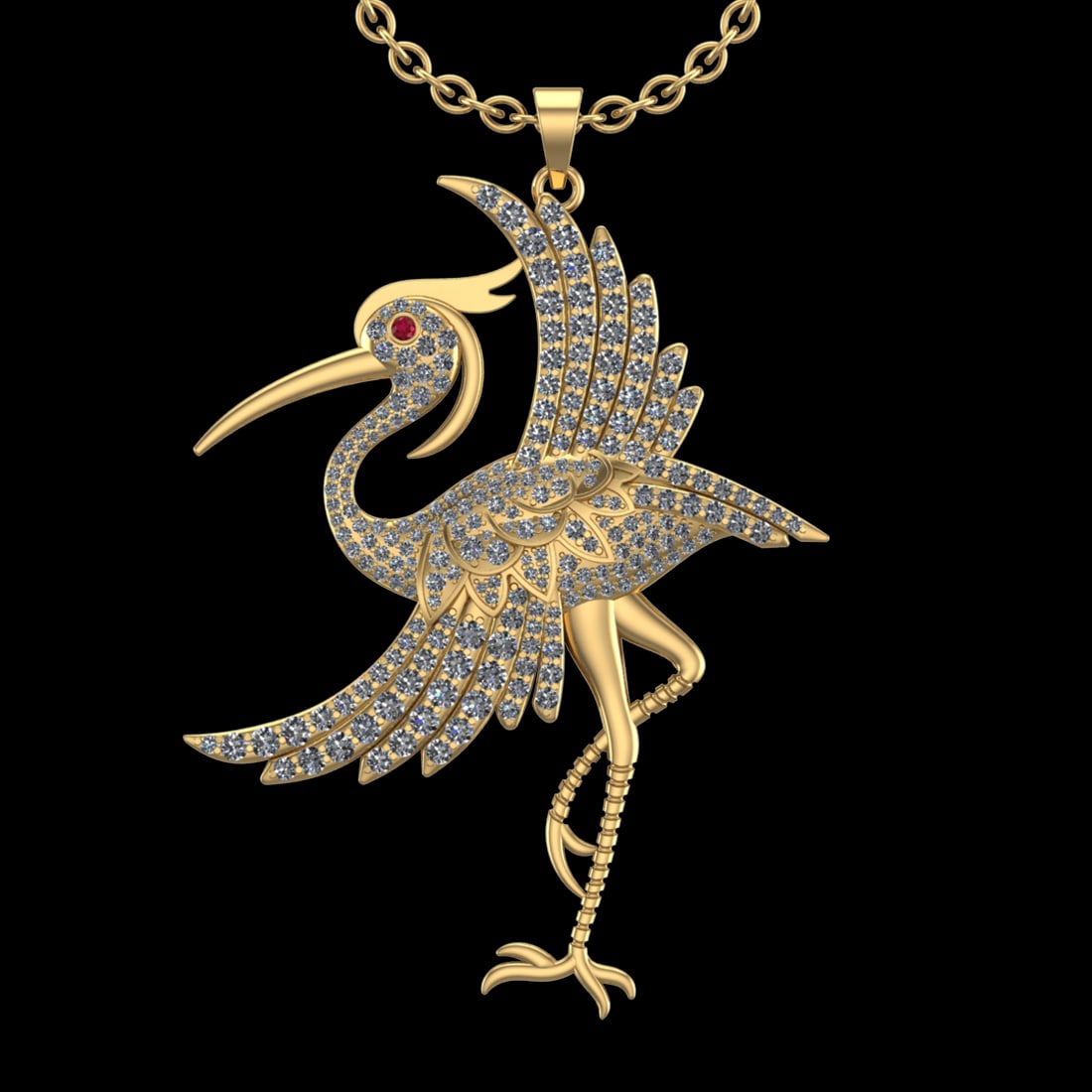 12.90 Ctw VS/SI1 Diamond 10k Yellow Gold Birds theme Pendant (ALL DIAMOND A: Eye stone Weight :- 0.01 ctw Eye Stone Color :- Ruby Total Diamond Weight :-12.89 Ctw (Round cut) Color :- J-K Clarity : VS/SI1 Setting : Prong Metal Weight : Approx 37.80 gram 10k Yellow Gold Birds t