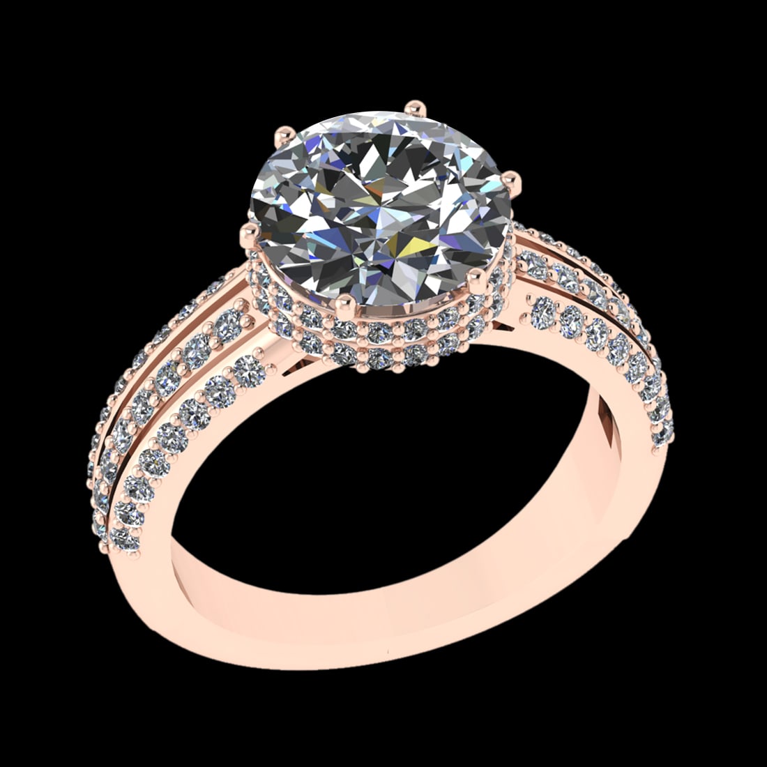 3.59 Ctw SI1/SI2 Diamond 10k Rose Gold Engagement Ring (ALL DIAMOND ARE LAB: Center Daimond Weight :-2.75 Ctw ( Round Cut) Color : J-K Clarity : SI1/SI2 Side Diamond Weight Of Ctw 0.84 Ctw Color : J-K Clarity : SI1/SI2 Daimond Setting : Prong Metal Weight : Approx 4.91 gram 10