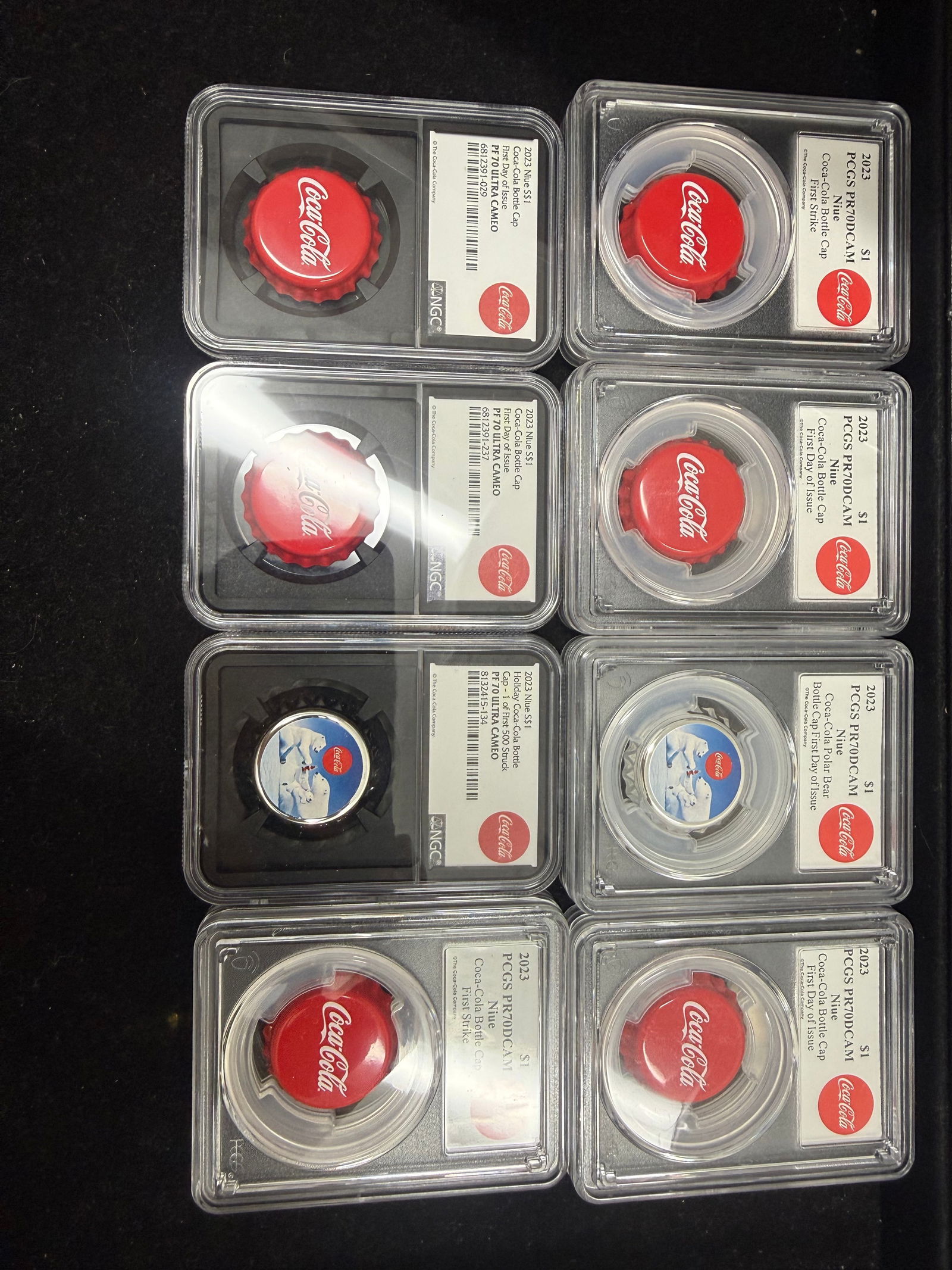 Mixed Lot Of Collectible Pcgs & Ngc Pr70/Pf70 6 Gram Silver Coca-Cola Bottl: Mixed Lot Of Collectible Pcgs & Ngc Pr70/Pf70 6 Gram Silver Coca-Cola Bottle Caps 8 Pieces #3SS98481v15