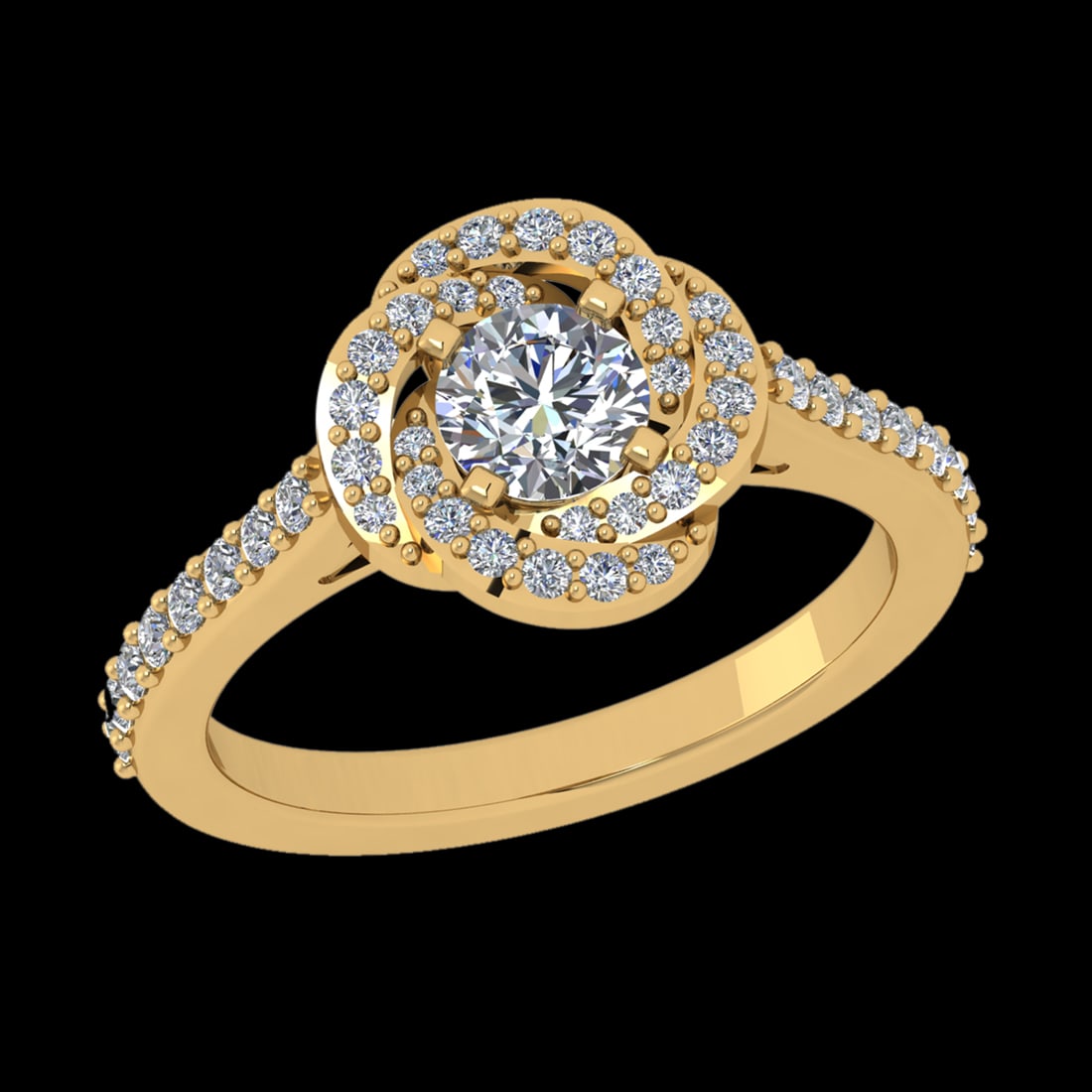0.92 Ctw VS/SI1 Diamond Prong Set 18K Yellow Gold Engagement Halo Ring: Center Daimond Weight :-0.50 Ctw ( Round Cut) Color : G-H Clarity : VS/SI1 Side Diamond Weight Of Ctw 0.42 Ctw Color : G-H Clarity : VS/SI1 Daimond Setting : Prong Metal Weight : Approx 4.22 gram 18K