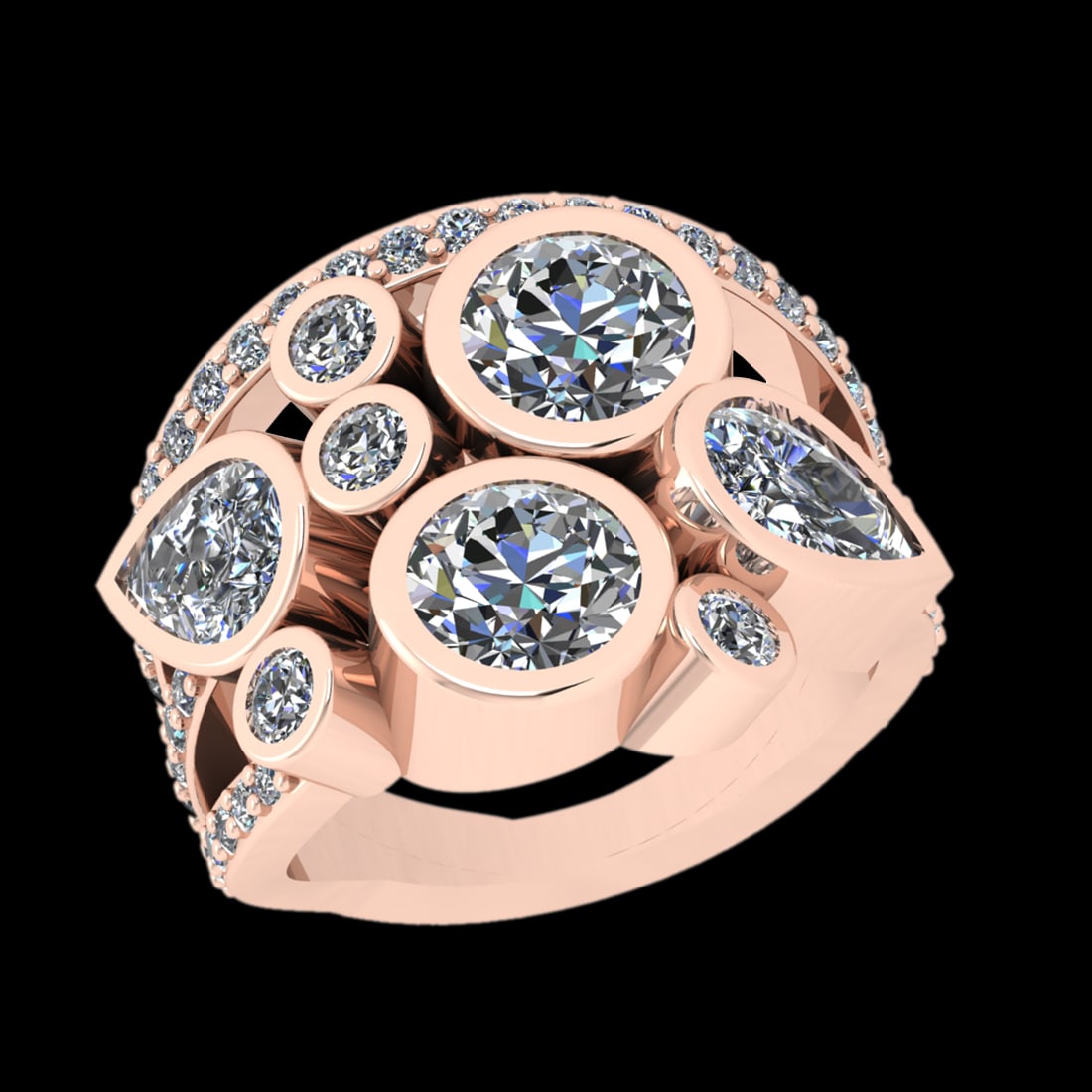 4.63 Ctw VS/SI1 Diamond Prong Set 10k Rose Gold Engagement Ring: Center Daimond Weight :-3.50 Ctw ( Pear & Round Cut) Color : J-K Clarity : VS/SI1 Side Diamond Weight Of Ctw 1.31 Ctw Color : J-K Clarity : VS/SI1 Daimond Setting : Prong Metal Weight : Approx 7.21 gr