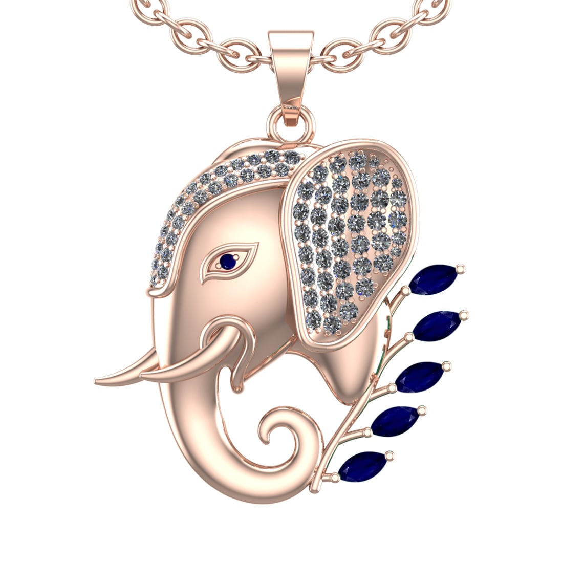 1.99 Ctw VS/SI1 Blue Sapphire and Diamond 14k Rose Gold Animal theme Elepha: Center Stone Weight :-0.75 Ctw ( Marquise & Round Cut) Center Stone Color :-Blue Sapphire Center Stone Setting : Prong Side Diamond Weight Of Ctw :- 1.24 Ctw Color : J-K Clarity : VS/SI1 Daimond Setti
