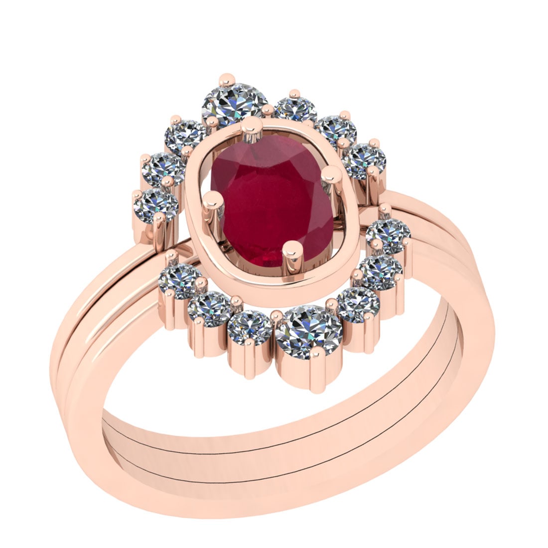 1.40 Ctw VS/SI1 Ruby And Diamond 14K Rose Gold Anniversary Ring: Center Stone Weight : 0.80 Ctw (Cushion Cut) Center Stone Color : Ruby Stone Setting : Prong Side Stone Weight Of Ctw 0.60 Ctw Side Stone Color : J-K Stone Clarity : VS/SI1 Stone Setting : Prong Metal