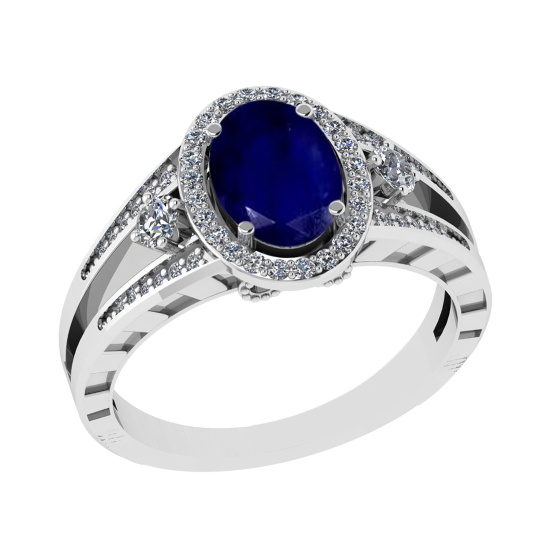 1.61 Ctw VS/SI1 Blue Sapphire and Diamond 14k White Gold Engagement Halo Ri: Center Stone Weight :- 1.25 Ctw ( Oval Cut) Color :- Blue Sapphire Center Stone Setting : Prong Side Diamond Weight Of Ctw 0.36 Ctw Color : G-H Clarity : VS/SI1 Stone Setting : Prong Metal Weight : Ap