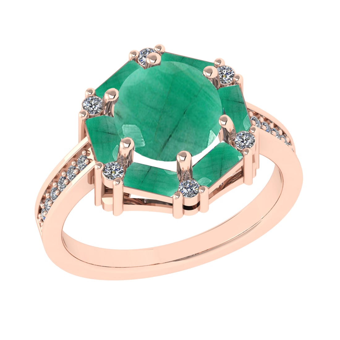 2.78 Ctw VS/SI1 Emerald and Diamond 14k Rose Gold Engagement Ring (ALL DIAM: Center Stone Weight :-2.60 Ctw ( Round & Marquise Cut) Center Stone Color :-Emerald Center Stone Setting : Prong Side Diamond Weight Of Ctw :- 0.18 Ctw Color : J-K Clarity : VS/SI1 Daimond Setting : P