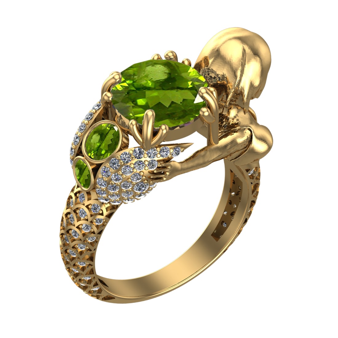 4.92 Ctw VS/SI1 Peridot and Diamond Set 10K Yellow Gold Engagement Ring (AL: Center Stone Weight :-3.87 Ctw ( Round Cut) Center Stone Color :-Peridot Center Stone Setting : Prong Side Diamond Weight Of Ctw 1.05 Ctw Color : J-K Clarity : VS/SI1 Daimond Setting : Prong Metal Wei