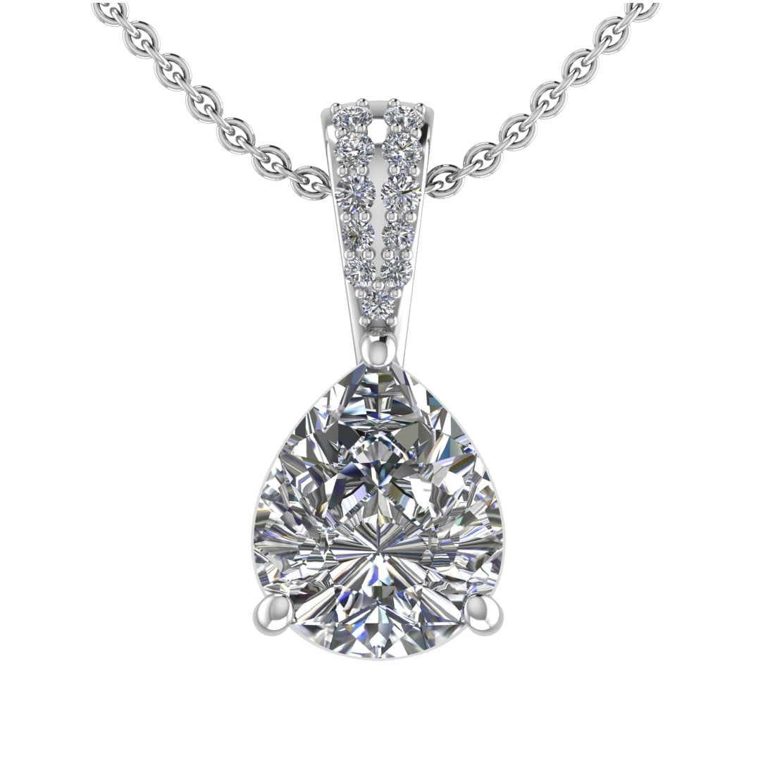 4.01 Ctw SI1/SI2 Diamond Prong Set 14k white Gold Necklace (ALL DIAMOND ARE: Center Daimond Weight :-3.70 Ctw ( Pear Cut ) Color : G-H Clarity : SI1/SI2 Side Diamond Weight Of Ctw 0.11 Ctw Color : G-H Clarity : SI1/SI2 Daimond Setting : Prong Metal Weight : Approx 3.70 gram 14