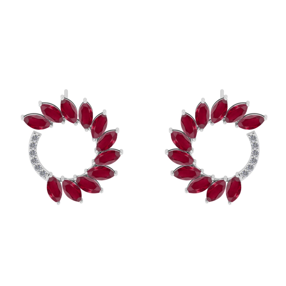 3.18 Ctw VS/SI1 Ruby And Diamond 14K White Gold Earrings (ALL DIAMOND ARE L: Center Stone Weight : 3.00 Ctw (Marquise Cut ) Center Stone Color : Ruby Stone Setting : Prong Side Diamond Weight Of Ctw 0.18 Ctw Side Stone Color : J-K Stone Clarity : VS/SI1 Stone Setting : Prong M