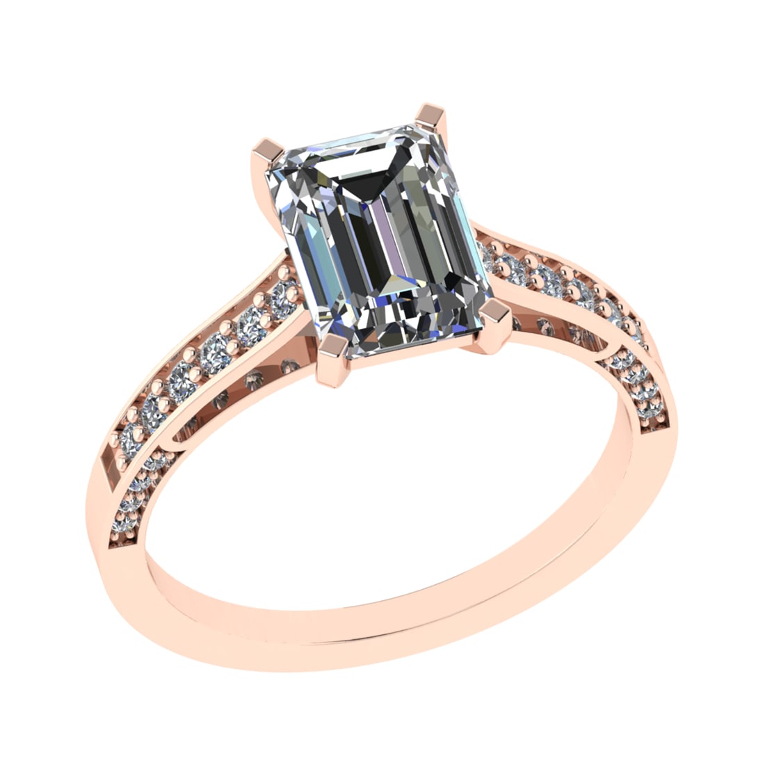 2.29 Ctw VS/SI1 Diamond 14k Rose Gold Engagement Ring (ALL DIAMOND ARE LAB: Center Daimond Weight :-2.00 Ctw ( Emerald Cut) Color : G-H Clarity : VS/SI1 Side Diamond Weight Of Ctw 0.29 Ctw Color : G-H Clarity : VS/SI1 Daimond Setting : Prong Metal Weight : Approx 3.86 gram 14