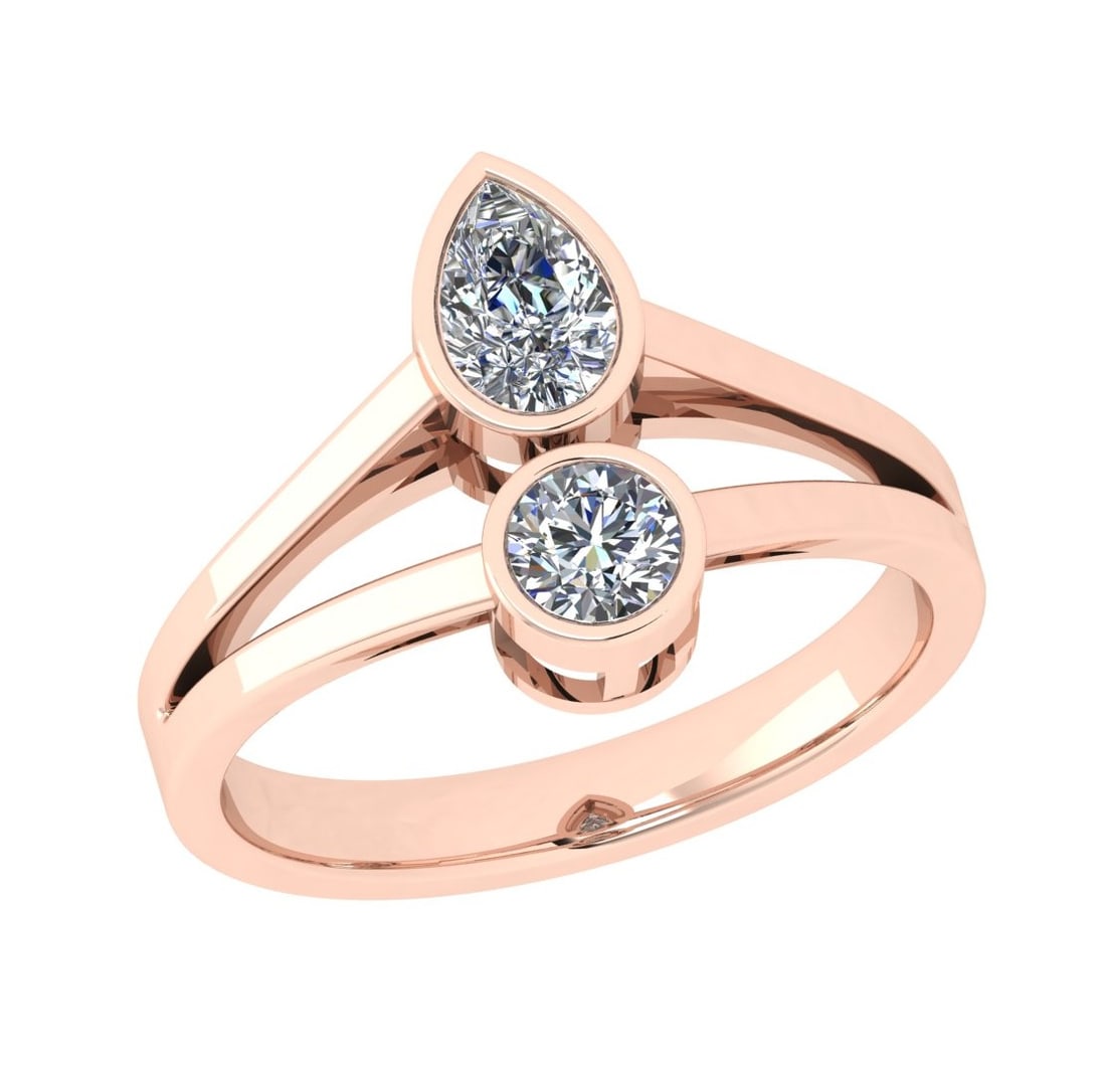 0.75 Ctw SI2/SI1 Diamond Bezel Set 14k Rose Gold Solitaire Ring: Center Daimond Weight :-0.75 Ctw ( Pear & Round Cut) Color : G-H Clarity : SI2/SI1 Daimond Setting : Bezel Metal Weight : Approx 3.86 gram 14k Rose Gold Solitaire Ring Current Ring Size 6 (ALL DIAMOND