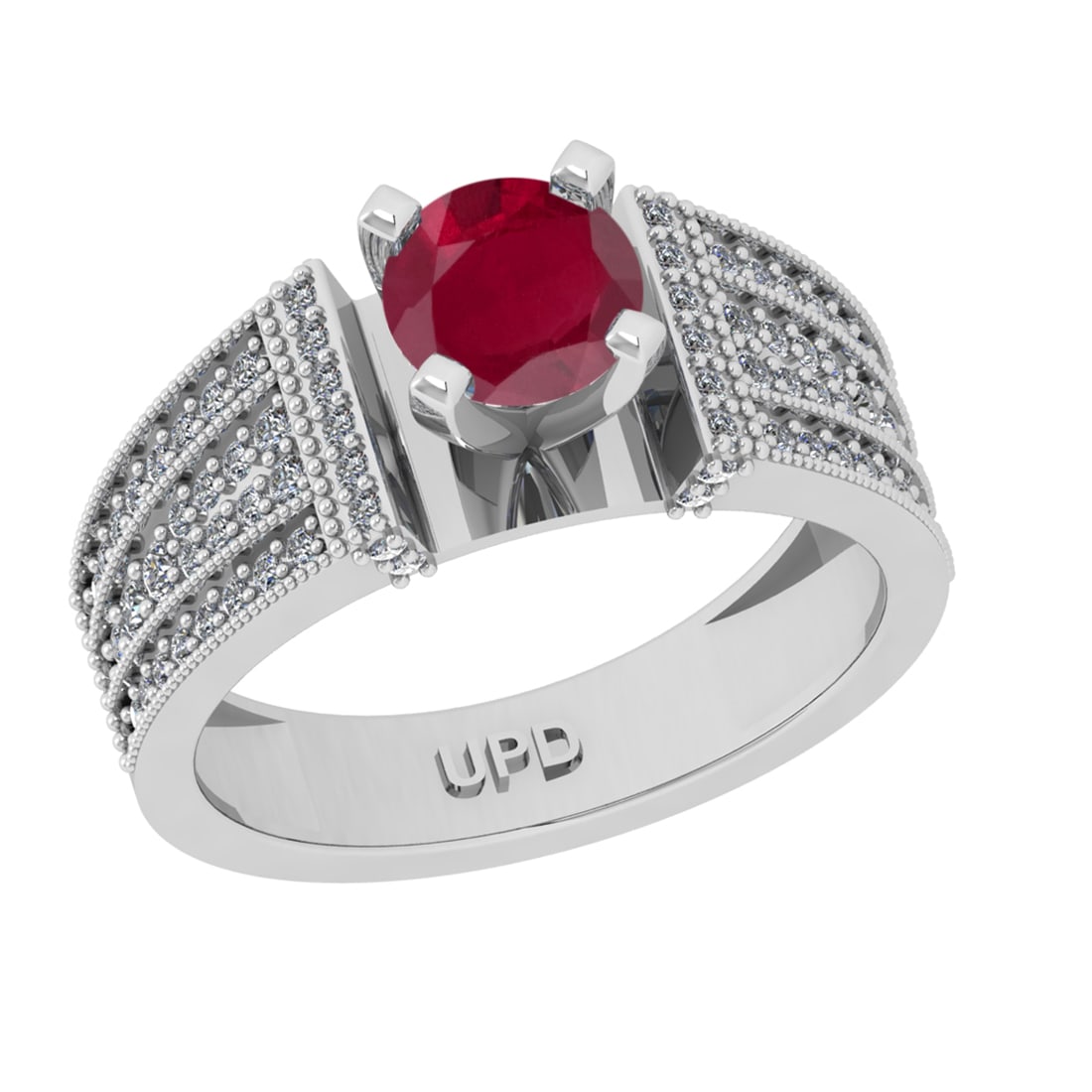 1.26 Ctw VS/SI1 Ruby and Diamond 14k white Gold Engagement Ring (ALL DIAMON: Center Stone Weight :-0.84 Ctw ( Round Cut) Center Stone Color :-Ruby Center Stone Setting : Prong Side Diamond Weight Of Ctw :- 0.42 Ctw Color : J-K Clarity : VS/SI1 Daimond Setting : Prong Metal Wei