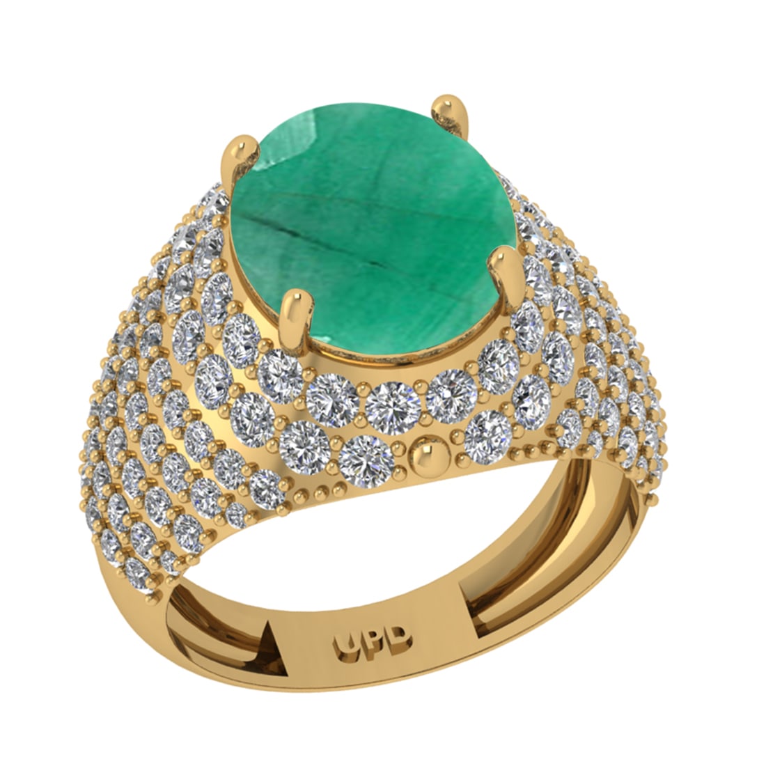 6.72 Ctw VS/SI1 Emerald And Diamond 14K Yellow Gold Engagement Ring: Center Stone Weight : 4.50 Ctw (Oval Cut ) Center Stone Color : Emerald Stone Setting : Prong Side Diamond Weight Of Ctw 2.22 Ctw Side Stone Color : G-H Stone Clarity : VS/SI1 Stone Setting : Prong Me