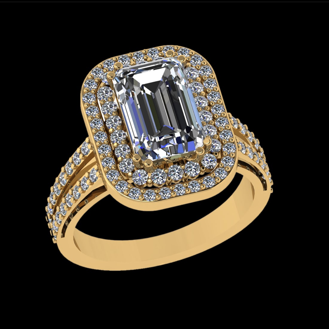2.91 Ctw VS/SI1 Diamond Style 14 K Yellow Gold Engagement Ring (ALL DIAMOND: Center Diamond Weight : 2.00 Ctw ( Emerald Cut ) Center Diamond Color :- G-H Center Clarity : VS/SI1 Stone Setting : Prong Side Diamond Weight Of Ctw 0.91 Ctw Side Stone Color : G-H Stone Clarity : VS
