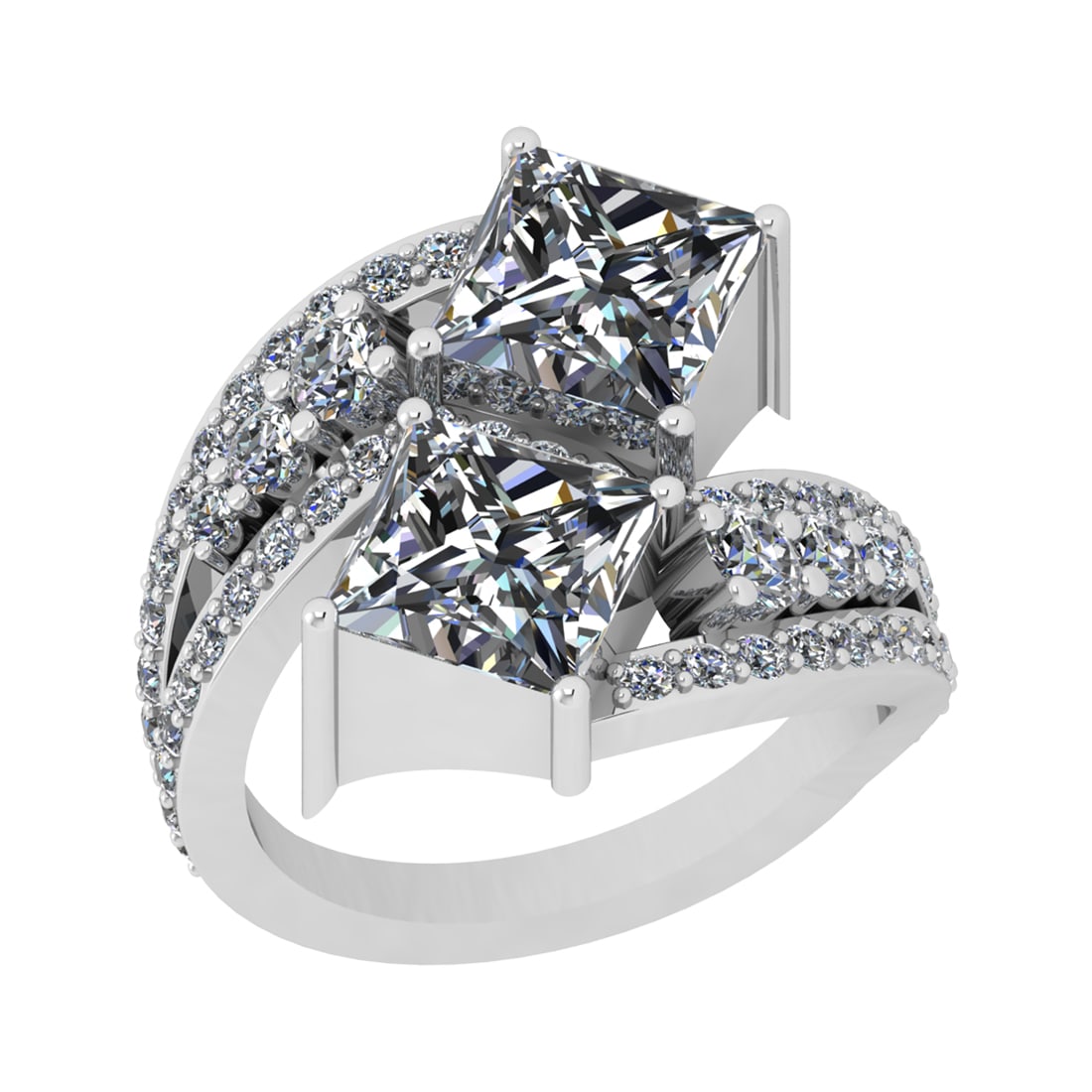 5.13 Ctw SI2/SI1 Diamond Prong Set 14k white Gold Engagement Ring: Center Daimond Weight :-4.00 Ctw ( Princess Cut) Color : G-H Clarity : SI2/SI1 Side Diamond Weight Of Ctw 1.13 Ctw Color : G-H Clarity : SI2/SI1 Daimond Setting : Prong Metal Weight : Approx 6.64 gram