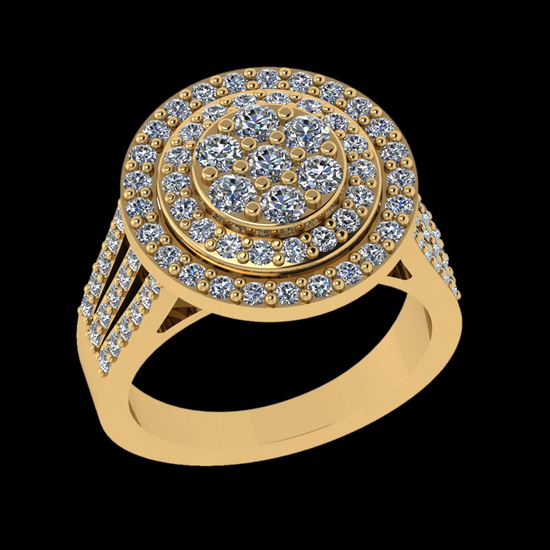 1.60 Ctw VS/SI1 Diamond 14 K Yellow Gold Cluster Engagement Ring (ALL DIAMO: Total Diamond Weight : 1.60 Ctw (Round cut) Center Diamond Color :- G-H Center Clarity : VS/SI1 Stone Setting : Prong Metal Weight : Approx 7.70 Gram 14 K Yellow Gold Cluster Engagement Ring Current R