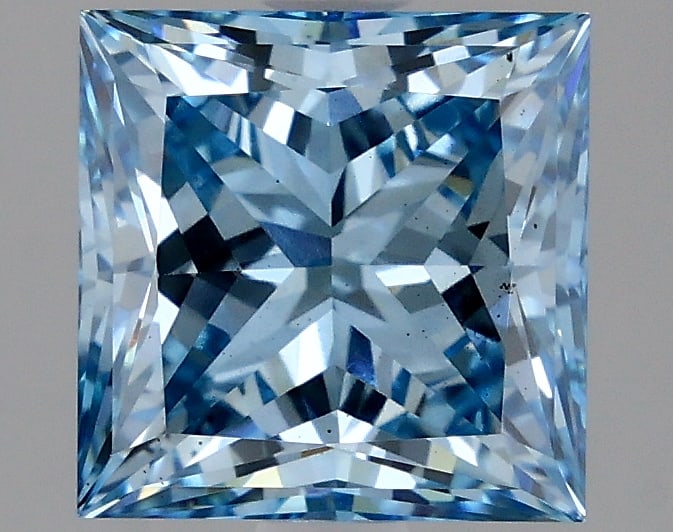2.12ct Princess Cut Lab Grown Diamond: IGI CertifiedPrincessCut Loose Diamond (LAB GROWN) - Weight:2.12 ctw; Color: Fancy Vivid Blue; Clarity: VS2 #3SS98672v15