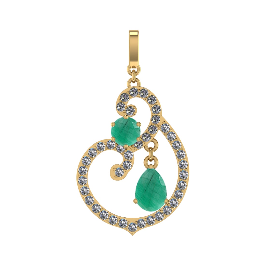 4.35 Ctw VS/SI1 Emeraldand Diamond Prong Set 14k Yellow Gold Pendant (ALL D: Center Stone Weight :-2.84 Ctw ( Pear & Round Cut ) Center Stone Color :-Emerald Center Stone Setting : Prong Side Diamond Weight Of Ctw :- 1.51 Ctw Color : J-K Clarity : VS/SI1 Daimond Setting : Pron