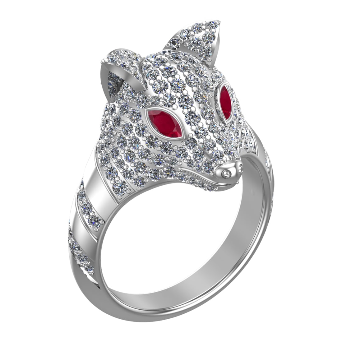 2.31 Ctw VS/SI1 Ruby and Diamond 14k white Gold Animal theme Ring (ALL DIAM: Center Stone Weight :-0.20 Ctw ( MarquiseCut) Center Stone Color :-Ruby Center Stone Setting : Prong Side Diamond Weight Of Ctw :- 2.11 Ctw Color : J-K Clarity : VS/SI1 Daimond Setting : Prong Metal W