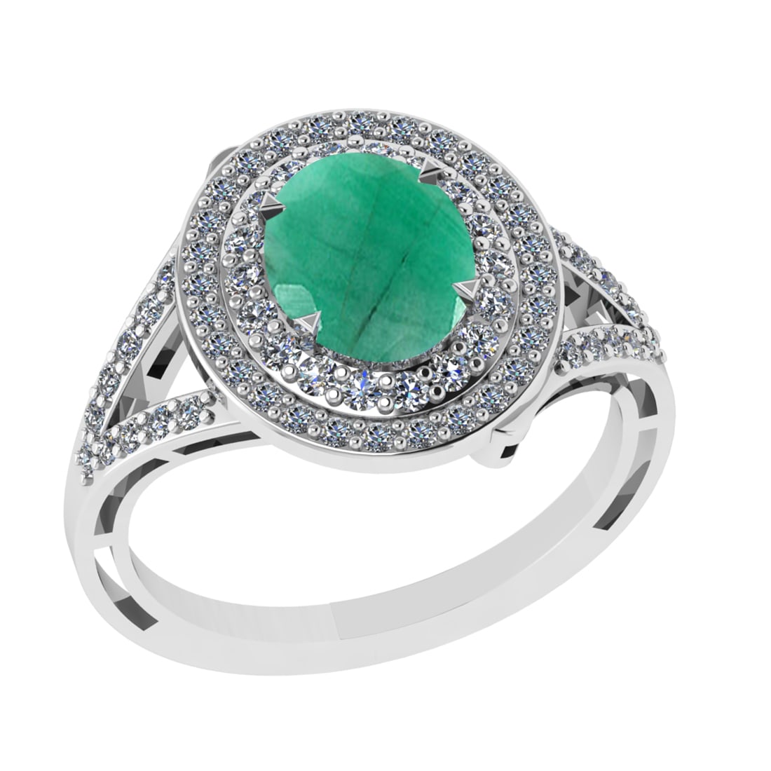2.65 Ctw VS/SI1 Emerald and Diamond 14k white Gold Engagement Ring: Center Stone Weight :-2.00l Ctw ( Oval Cut) Center Stone Color :-Emerald Center Stone Setting : Prong Side Diamond Weight Of Ctw :- 0.65 Ctw Color : J-K Clarity : VS/SI1 Daimond Setting : Prong Metal