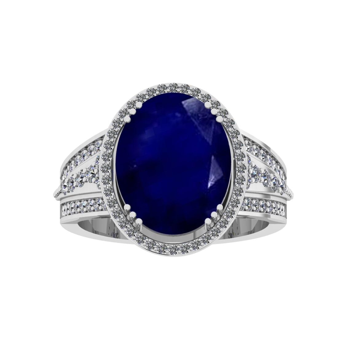 5.60 Ctw VS/SI1 Blue Sapphire And Diamond 14k White Gold Engagement Ring (A: Center Stone Weight : 5.00 Ctw ( Oval Cut ) Center Stone Color : Blue Sapphire Stone Setting : Prong Side Diamond Weight Of Ctw 0.60 Ctw Side Stone Color : G-H Stone Clarity : VS/SI1 Stone Setting : P
