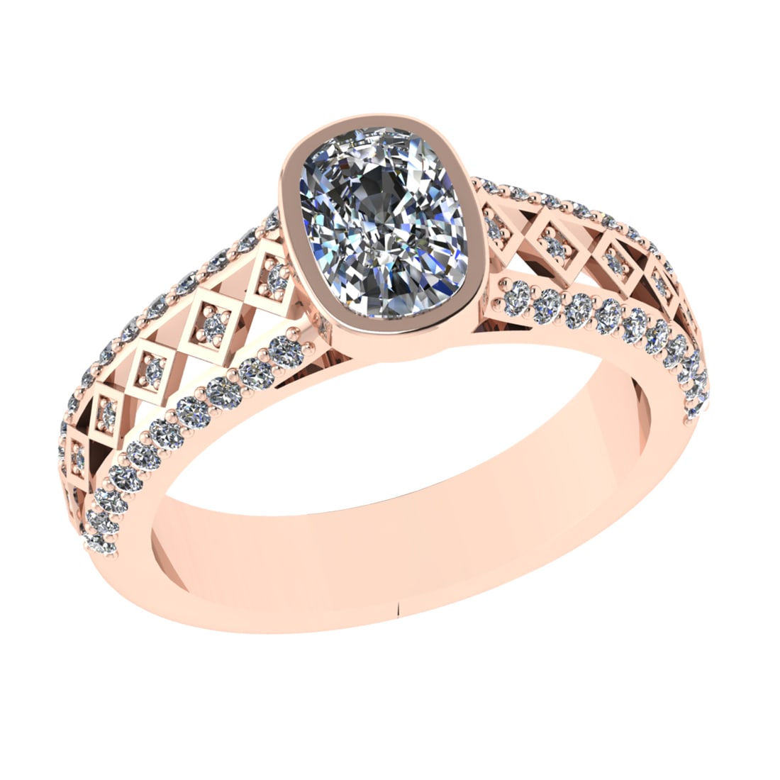 2.46 Ctw VS/SI1 Diamond 14k Rose Gold Engagement Ring (ALL DIAMOND ARE LAB: Center Daimond Weight :-1.00 Ctw ( Cushion Cut) Color : G-H Clarity : VS/SI1 Side Diamond Weight Of Ctw 1.46 Ctw Color : G-H Clarity : VS/SI1 Daimond Setting : Prong Metal Weight : Approx 4.88 gram 14