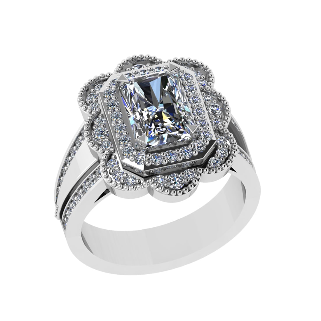 2.30 Ctw VS/SI1 Diamond 14K White Gold Engagement Ring (ALL DIAMOND ARE LAB: Center Diamond Weight : 1.50 Ctw ( 1Pec Emerald Cut) Center Diamond Color :-J-K Center Stone Setting : Prong Clarity : VS/SI1 Total Weight Of Ctw 0.80 Ctw Color : J-K Clarity : VS/SI1 Stone Setting :