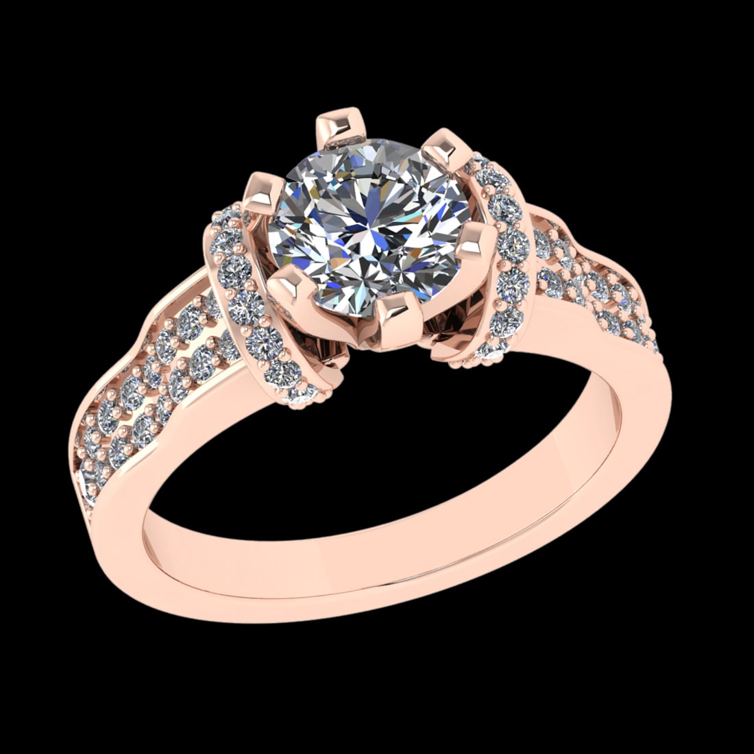 1.86 Ctw VS/SI1 Diamond Prong Set 10k Rose Gold Engagement Ring (ALL DIAMON: Center Daimond Weight :-1.30 Ctw ( Round Cut) Color : J-K Clarity : VS/SI1 Side Diamond Weight Of Ctw 0.56 Ctw Color : J-K Clarity : VS/SI1 Daimond Setting : Prong Metal Weight : Approx 7.25 gram 10k