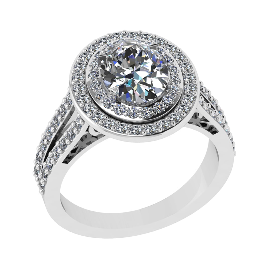 2.88 Ctw VS/SI1 Diamond Prong Set 14K White Gold Engagement Ring: Center Diamond Weight :-2.00 Ctw ( Oval Cut) Color :- J-K Clarity : VS/SI1 Center Stone Setting : Prong Side Diamond Weight Of Ctw 0.88 Ctw Color : J-K Clarity : VS/SI1 Stone Setting : Prong Metal Wei