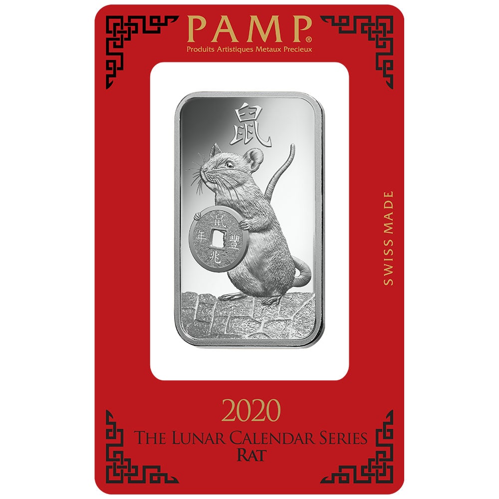 PAMP Suisse 1 oz Silver Bar ? Lunar Rat (Year of the Rat, 2020): PAMP Suisse 1 oz Silver Bar ? Lunar Rat (Year of the Rat, 2020) #3SS98385v15