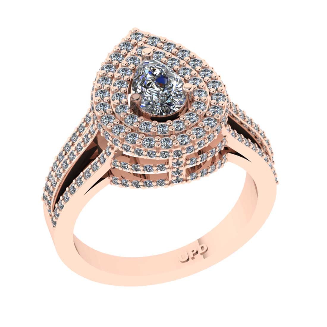 1.88 Ctw VS/SI1 Diamond 14K Rose Gold Engagement Ring: Center Diamond Weight : 0.75 Ctw (Pear Cut) Center Diamond Color :-G-H Center Stone Setting : Prong Clarity : VS/SI1 Total Weight Of Ctw 1.13 Ctw Color : G-H Clarity : VS/SI1 Stone Setting : Prong Met