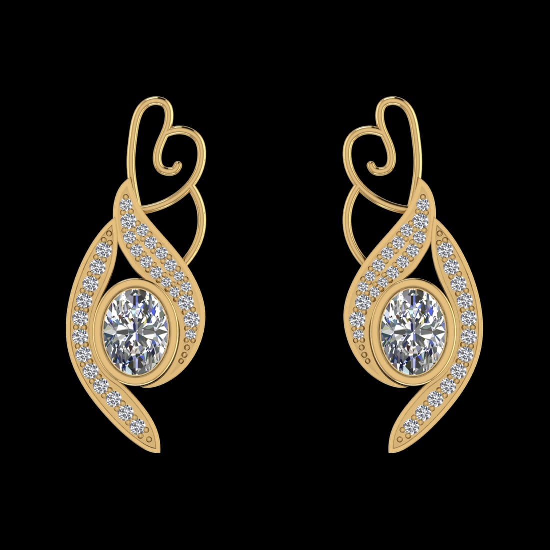 3.14 Ctw SI1/SI2 Diamond 10k Yellow Gold Earrings (ALL DIAMOND ARE LAB GROW: Center Daimond Weight :-2.50 Ctw ( Oval Cut) Color : J-K Clarity : SI1/SI2 Side Diamond Weight Of Ctw 0.64 Ctw Color : J-K Clarity : SI1/SI2 Daimond Setting : Prong Metal Weight : Approx 6.64 gram 10k