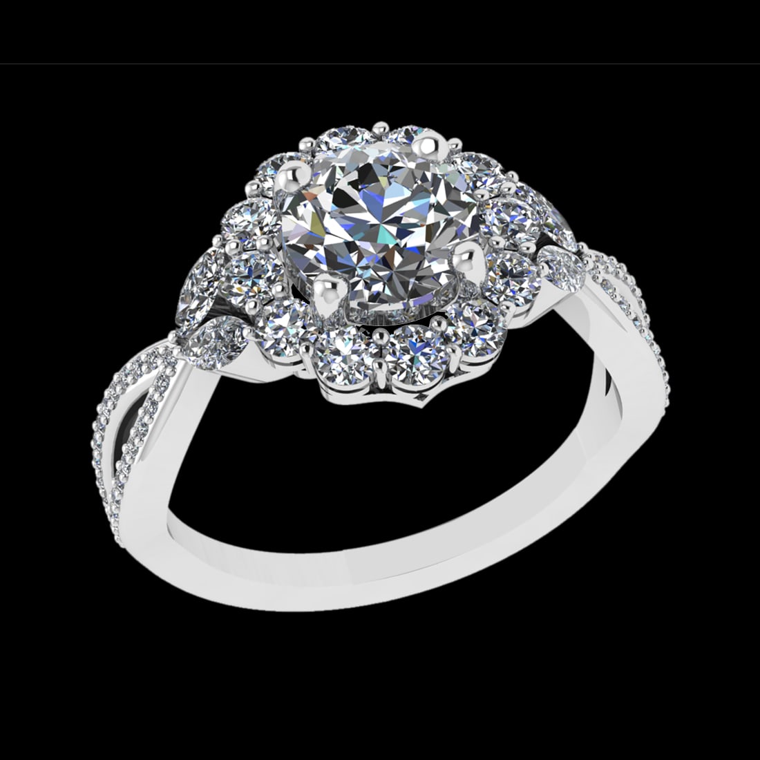 2.39 Ctw VS/SI1 Diamond 10k white Gold Engagement Ring (ALL DIAMOND ARE LAB: Center Daimond Weight :-1.30 Ctw ( Round Cut) Color : J-K Clarity : VS/SI1 Side Diamond Weight Of Ctw 1.09 Ctw Color : J-K Clarity : VS/SI1 Daimond Setting : Prong Metal Weight : Approx 4.33 gram 10k
