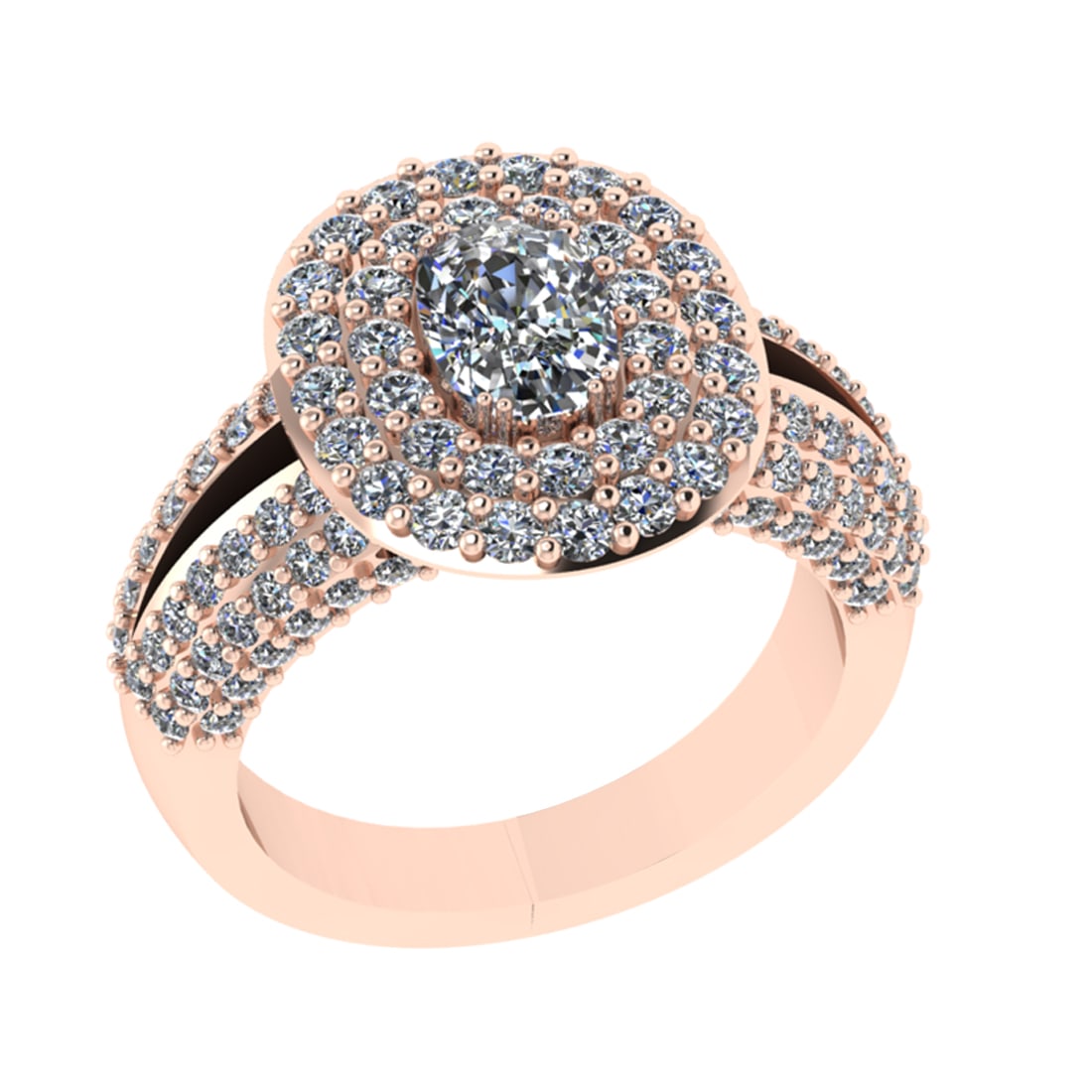 2.59 Ctw VS/SI1 Diamond 14k Rose Gold Engagement Ring (ALL DIAMOND ARE LAB: Center Daimond Weight :-0.75 Ctw ( Cushion Cut) Color : G-H Clarity : VS/SI1 Side Diamond Weight Of Ctw 1.84 Ctw Color : G-H Clarity : VS/SI1 Daimond Setting : Prong Metal Weight : Approx 8.36 gram 14