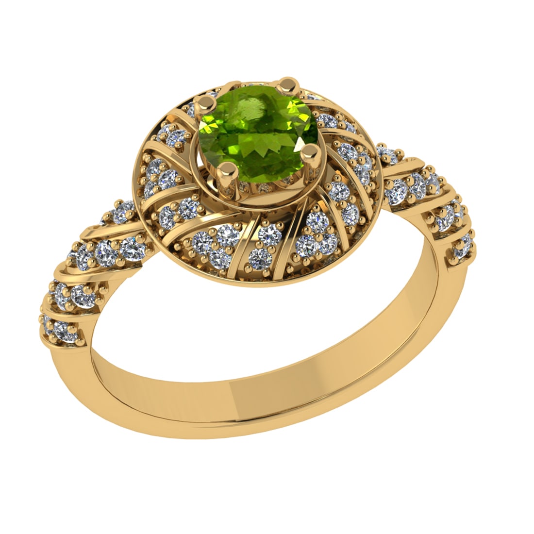 1.03 Ctw VS/SI1 Peridot and Diamond Set 10K Yellow Gold Engagement Ring (AL: Center Stone Weight :-0.66 Ctw ( Round Cut) Center Stone Color :-Peridot Center Stone Setting : Prong Side Diamond Weight Of Ctw 0.37 Ctw Color : J-K Clarity : VS/SI1 Daimond Setting : Prong Metal Wei